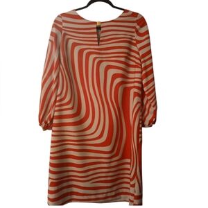 TAHARI ASL Tan+Red Shift ART Retro Gold Zip Party Office Dress-8